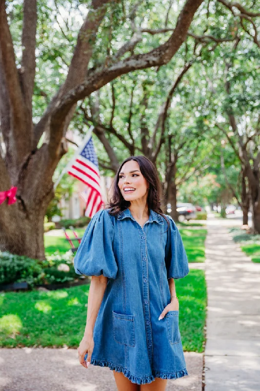 Denim Ruffle Pocket Dress Mini Denim Skirt