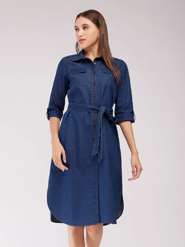 Denim Dress - Navy Blue Skirt with Denim