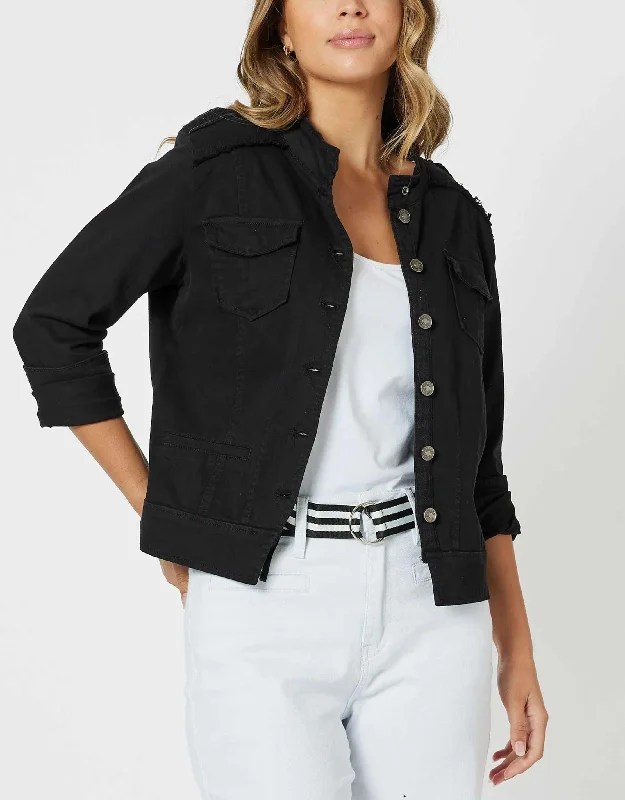 Military Denim Jacket - Black Buttoned-up Denim Skirt