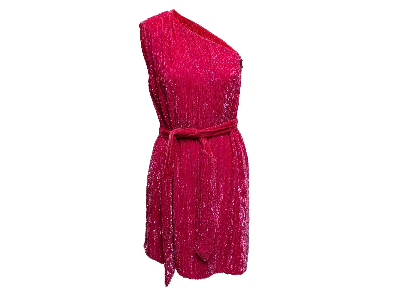 Fuchsia Retrofete Sequined One-Shoulder Mini Dress Size US M Sequin Wrap Dress