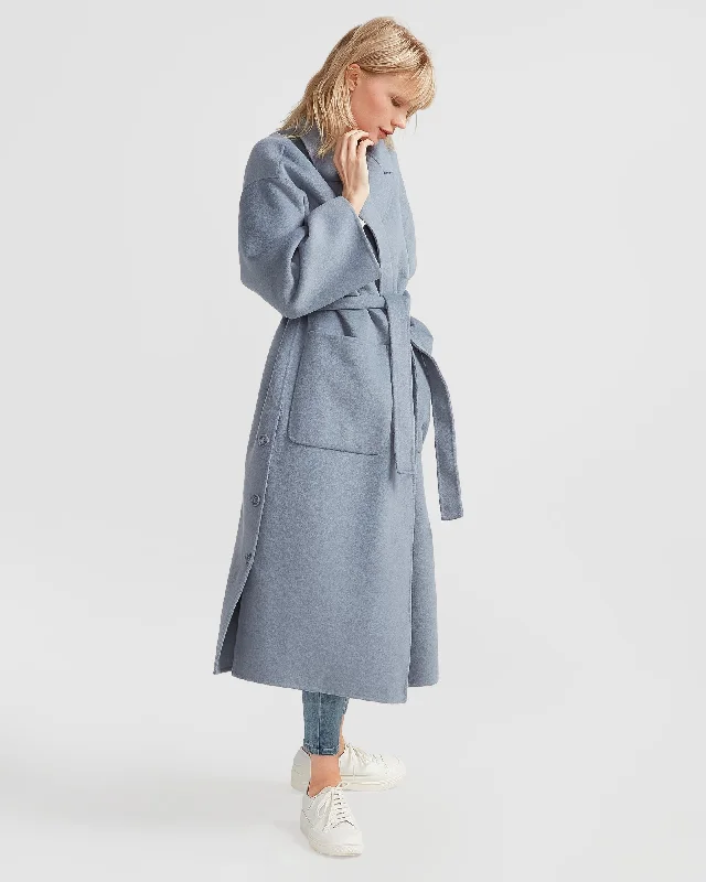 Wide Awake Split Hem Overcoat | Women | Denim Blue Summer Denim Skirt