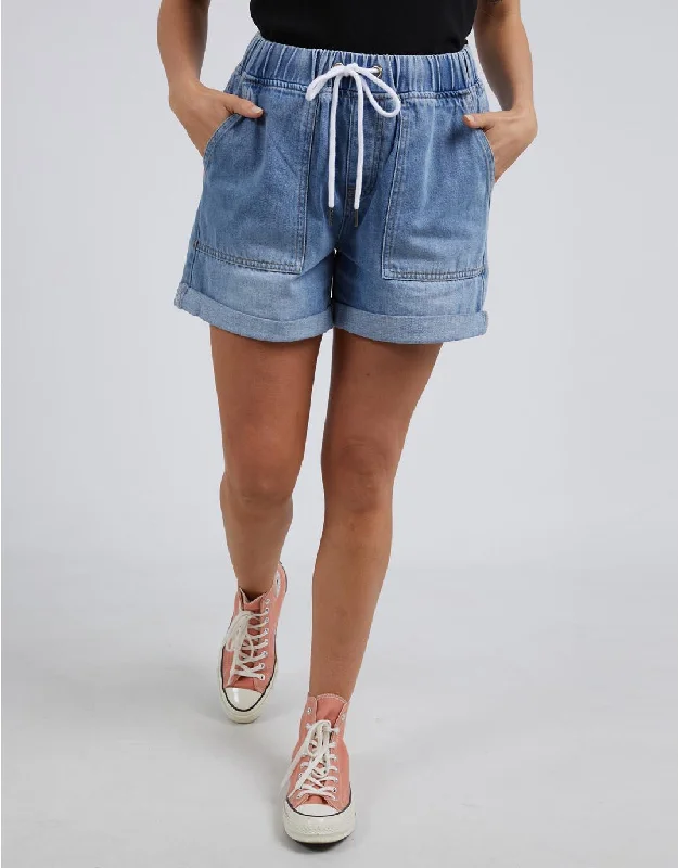 Emma Relaxed Denim Short - Blue Flared Hem Denim Skirt