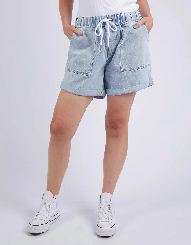 Emma Relaxed Denim Short - Light Blue Wash Casual Button Denim