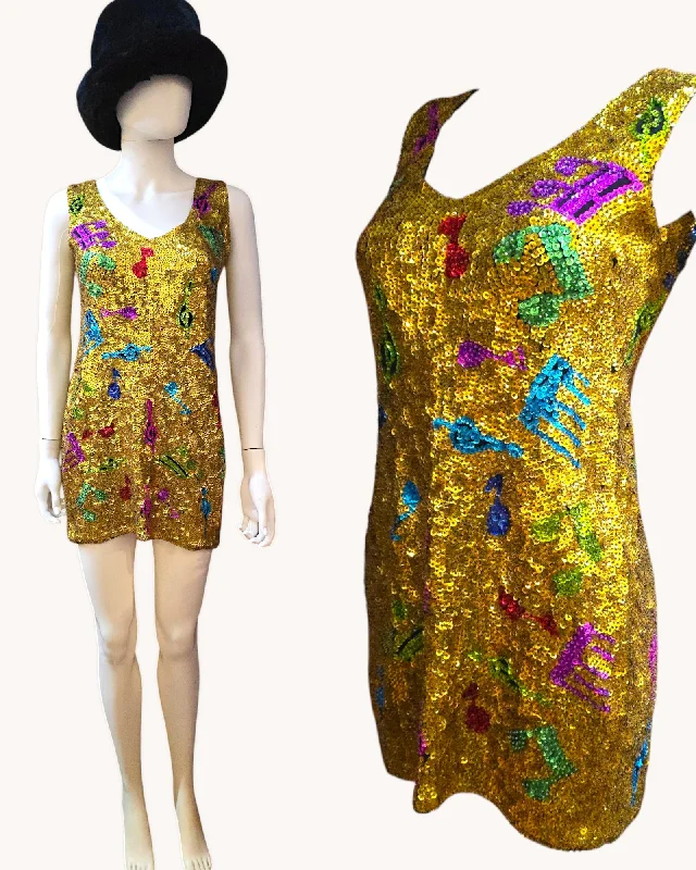 Vintage 90s Sequin Dress  M Black Sequin Dress