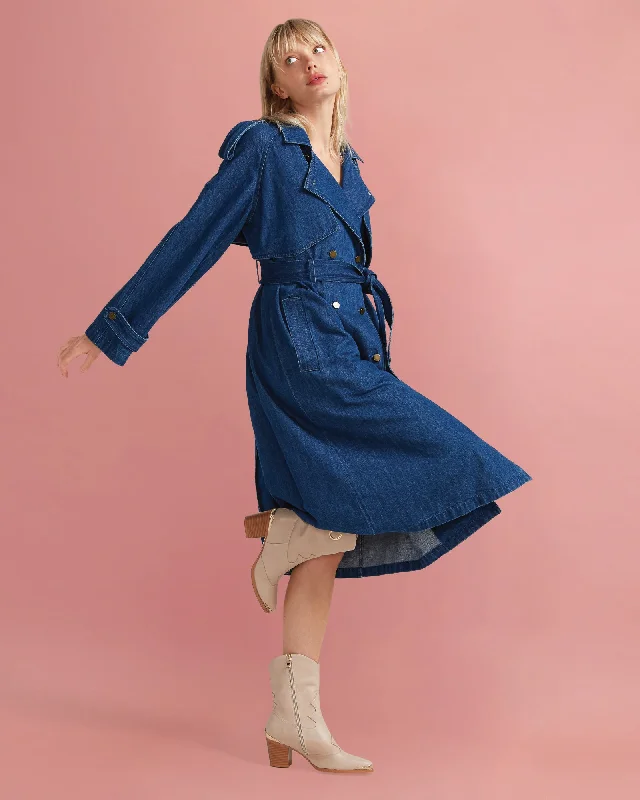 Wild Skies Denim Trench | Women | Mid Denim Slim-fit Denim Skirt