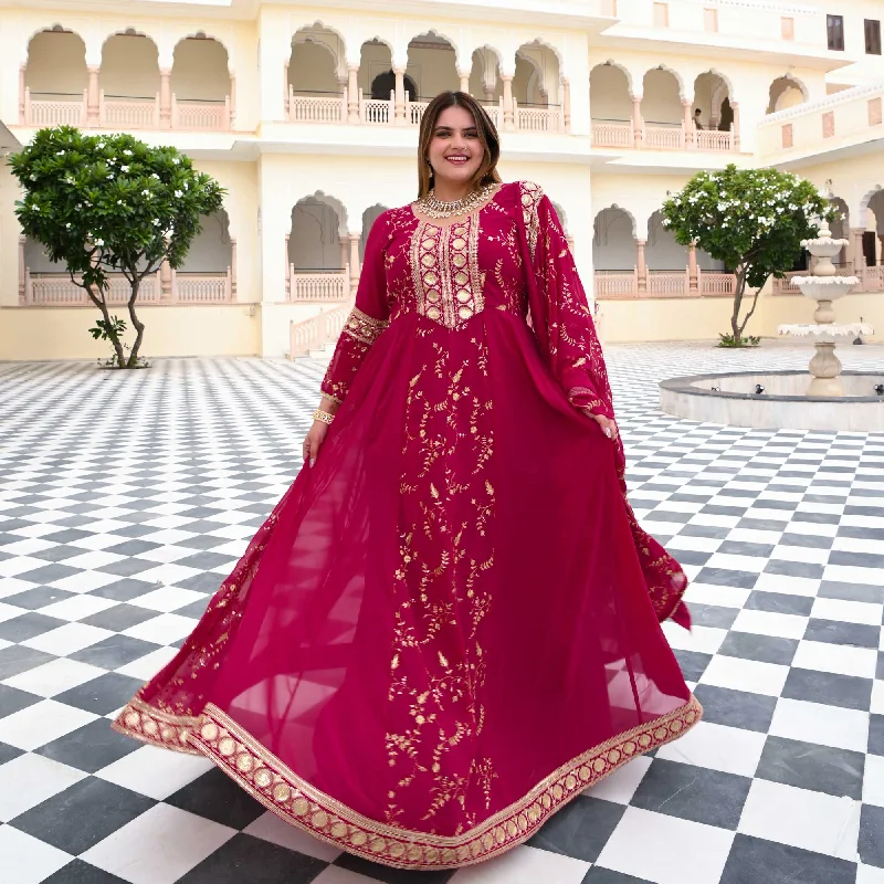 Starstruck Pink Zari & Sequin Embroidered Georgette Anarkali Elegant Sequin Gown