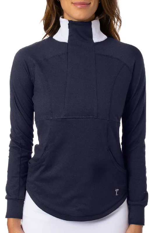 Navy Contrast Quarter Zip Pullover Loose Fit Pullover