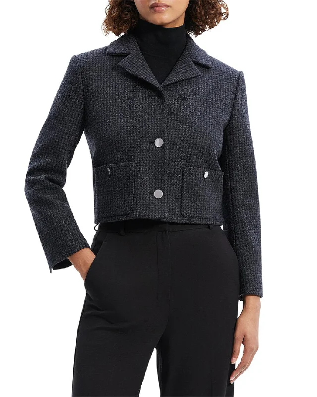 Theory Boxy Crop Wool-Blend Patch Jacket Work Blazer Collection