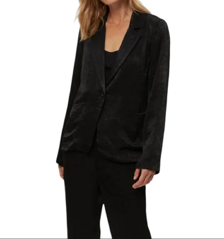 Paula Hammered Satin Blazer In Black Slim Fit Blazer Jacket