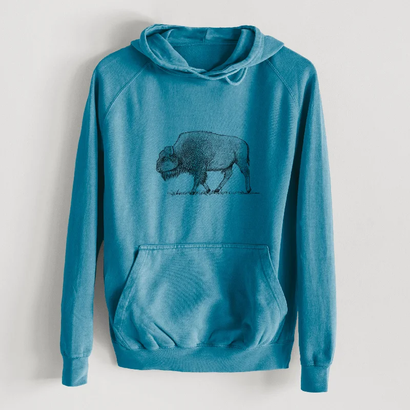 American Bison / Buffalo - Bison bison  - Mid-Weight Unisex Vintage 100% Cotton Hoodie Fleece Hoodies & Sweatshirts