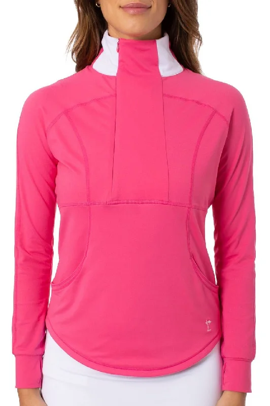 Hot Pink Contrast Quarter Zip Pullover Pullover Sweater for Work