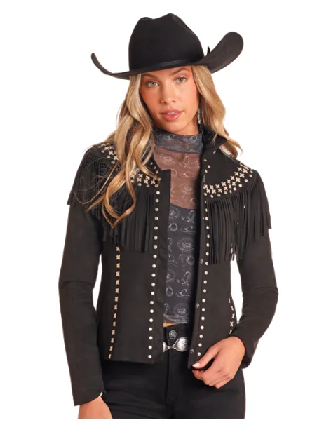 Women's Powder River Micro Suede Black Fringe Jacket