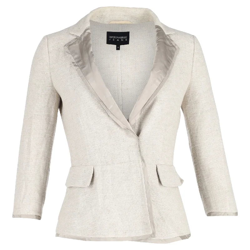 Emporio Armani Women's Suit Blazer Cream Linen Fashionable Women’s Blazer