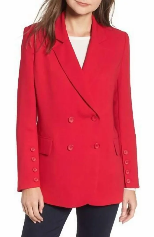 Button Detail Double Breasted Blazer In Red Women’s Double-breasted Blazer