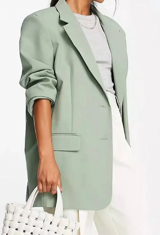 Oversized Boxy Grandad Blazer In Sage Slim Cut Blazer