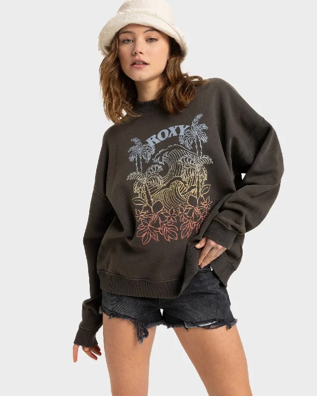 Womens Lineup Oversizedd Crew Neck Printed Pullover Sweater