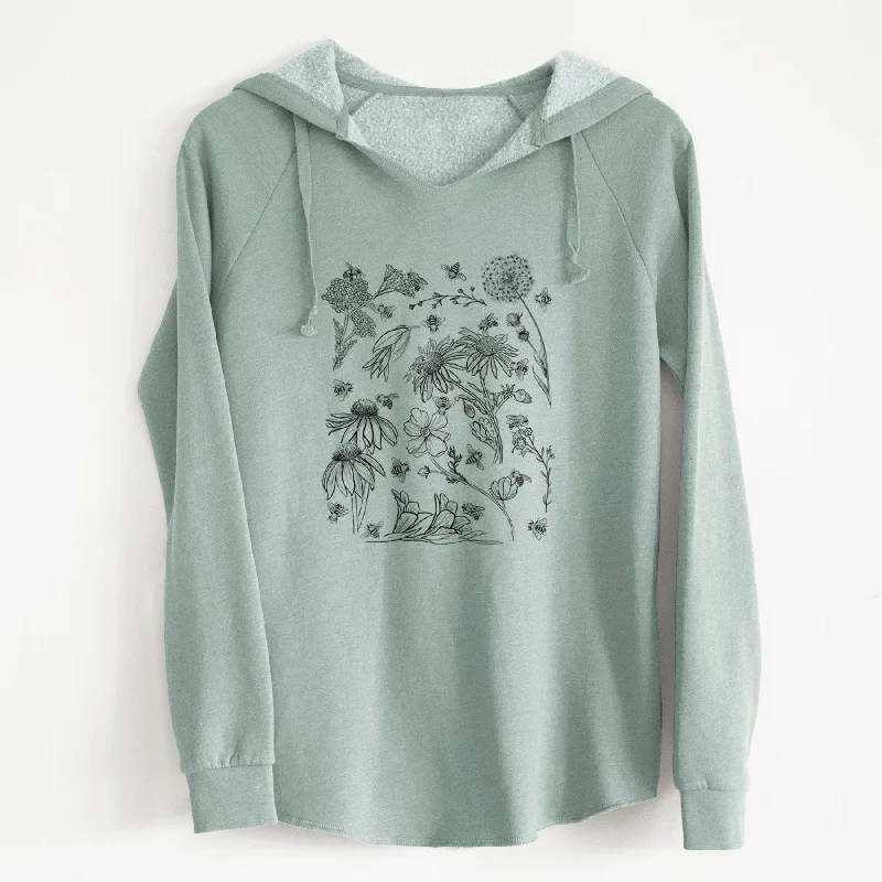 Bees & Blooms - Honeybees with Wildflowers - Cali Wave Hooded Sweatshirt Fleece Hoodies & Sweatshirts