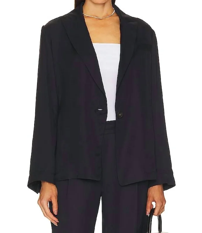 Drapey Silk Blend Blazer In Coastal Blazer with Pockets