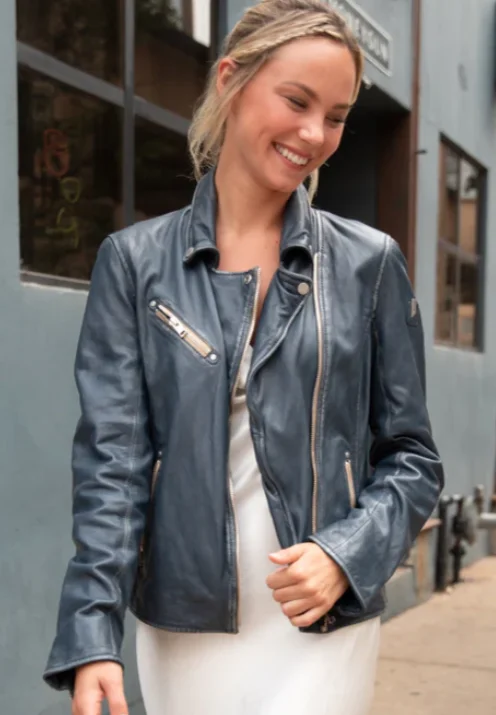 Women's Mauritius Sofia Denim Blue Leather Jacket