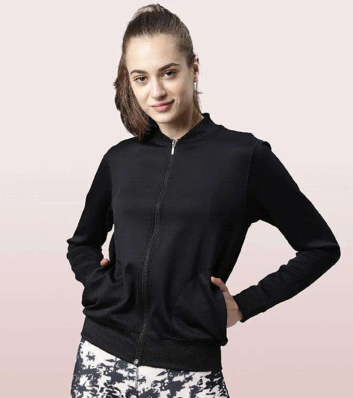 Bomber Jacket|Dry Fit Scuba Jacket With Zipper Pockets Women's sporty jackets