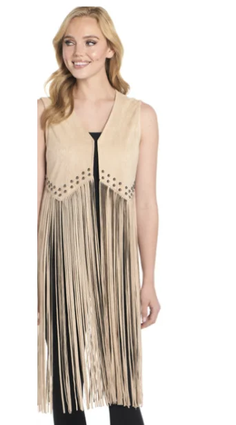 Women's Cait Sand Tan Fringe Leather Vest