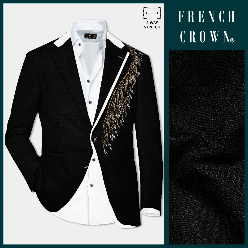 Onyx Black Hand Painted Wool Rich Hand Painted Designer Blazer