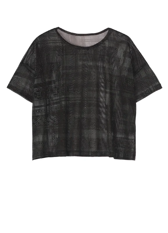 TULLE LACE PRINT LOOSE ROUND NECK T