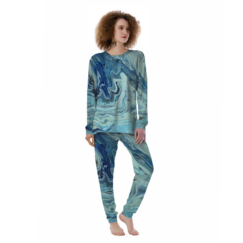 Acid Melt Blue Ocean Print Women's Pajamas Best pajama sets for sensitive skin