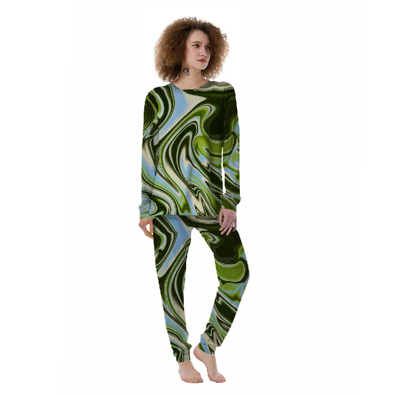 Acid Melt Green Print Women's Pajamas Best pajama sets for hot sleepers