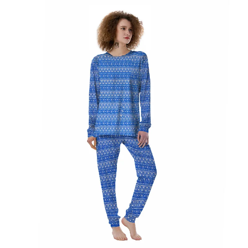 African White And Blue Print Pattern Women's Pajamas Budget-friendly pajama sets