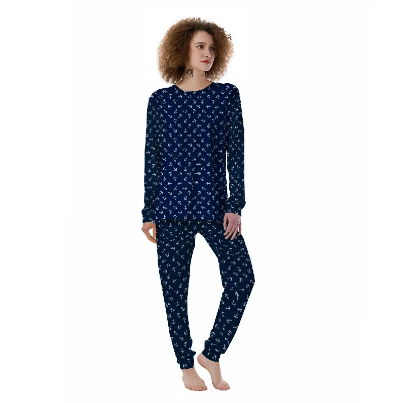 Anchor White And Blue Print Pattern Women's Pajamas Loungewear pajama sets