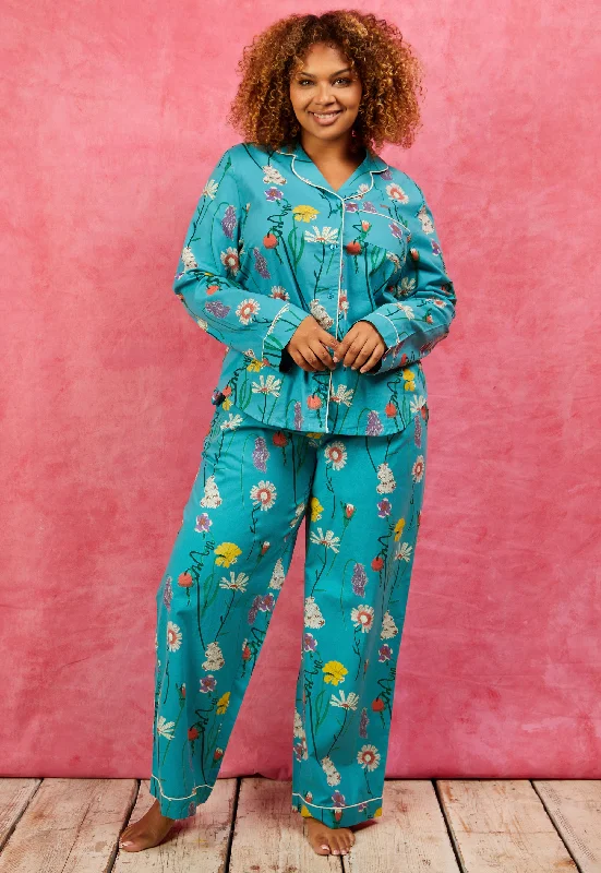 Womens Cotton Traditional Pyjamas Field Flowers Print Forever 21 pajama sets