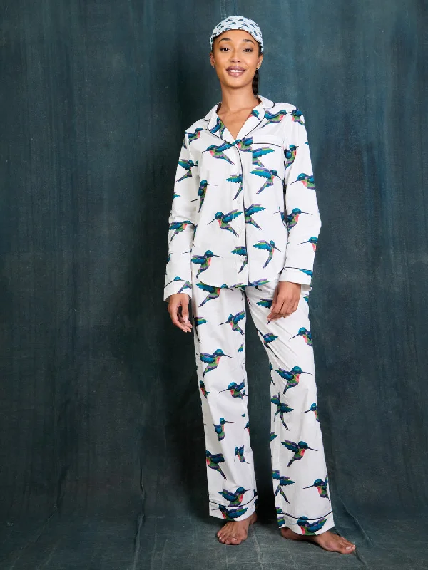 Womens Cotton Traditional Pyjamas White Hummingbird Best pajama sets for relaxing weekends