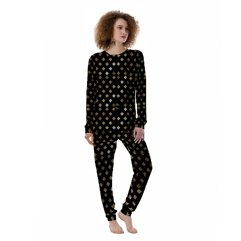 Thai Black And Gold Print Pattern Women's Pajamas Cozy pajama sets