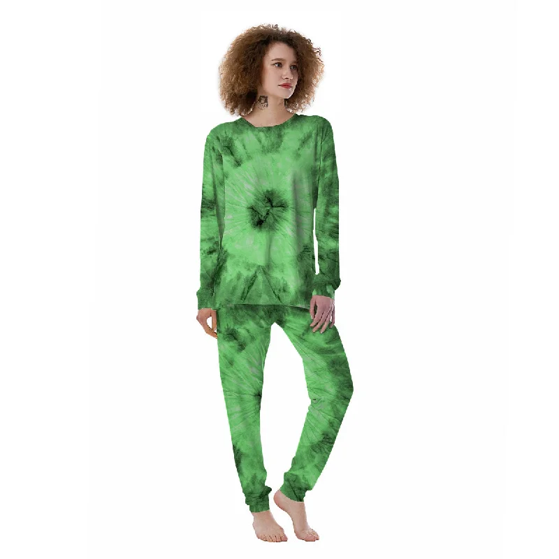 Tie Dye Green Print Women's Pajamas Satin pajama sets