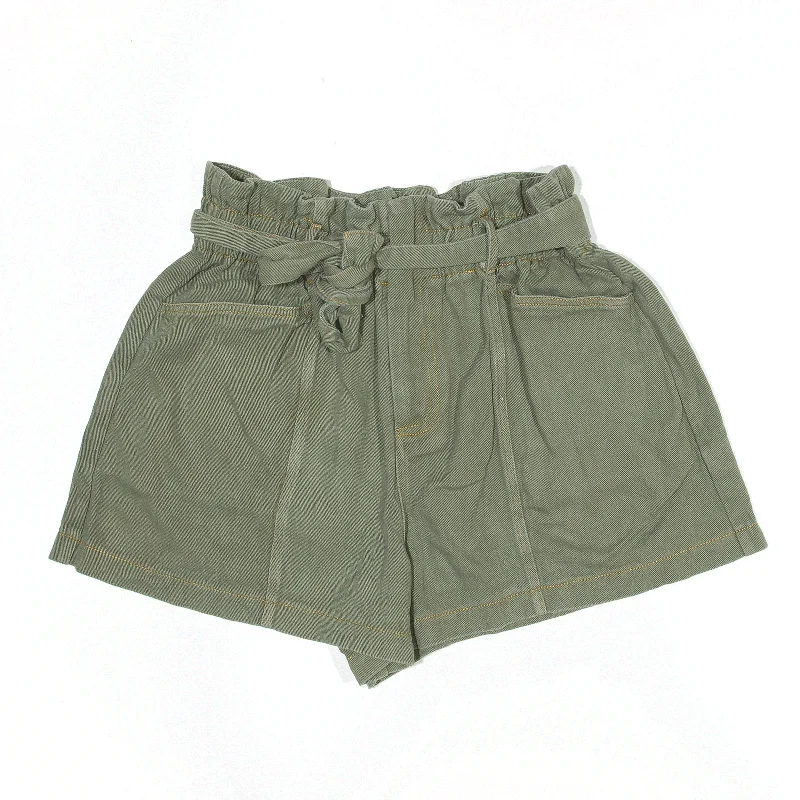 ALL IN FAVOUR Paper Bag Waist Shorts Green Regular Casual Womens S W26 Boho-style sweaters