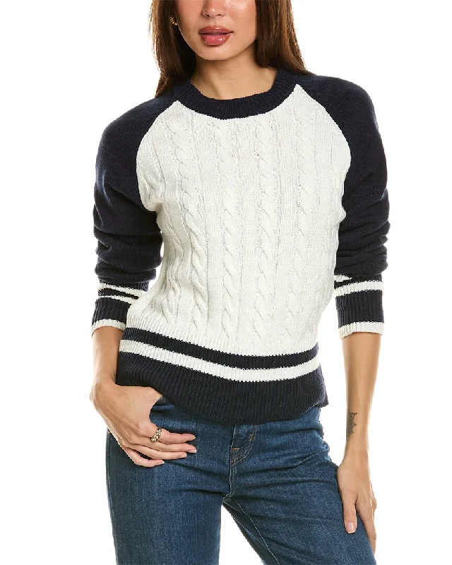 Dress Forum Cable Knit Stripe Trim Raglan Sweater Layering sweaters