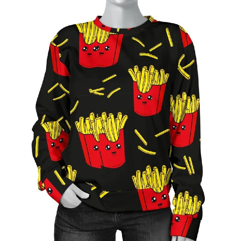 French Fries Cartoon Print Pattern Women's Sweatshirt Outdoor sweaters