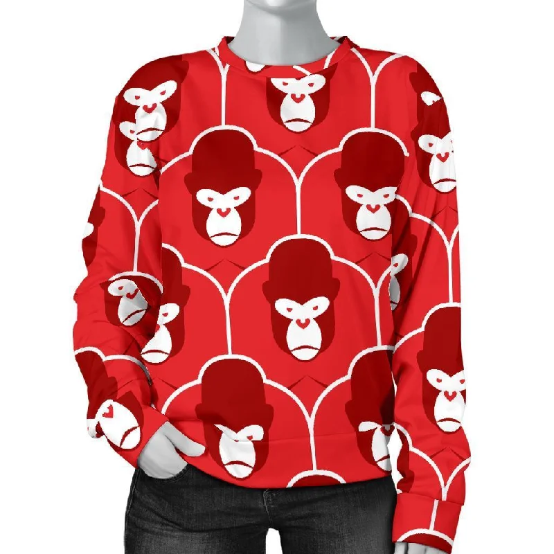 Gorilla Red Pattern Print Women's Sweatshirt Thanksgiving sweaters