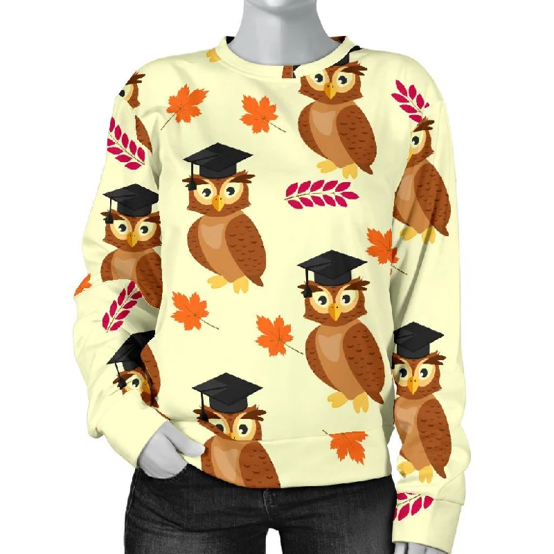 Graduation Owl Pattern Print Women's Sweatshirt Best sweaters for work