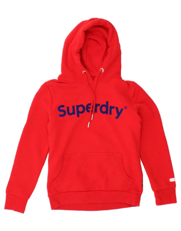 SUPERDRY Womens Graphic Hoodie Jumper UK 10 Small Red Cotton Best sweaters for winter