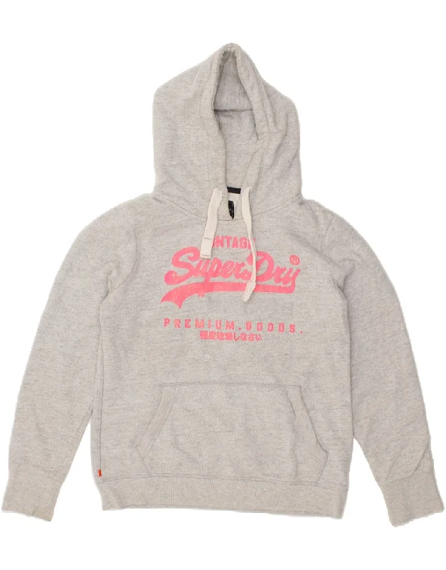 SUPERDRY Womens Graphic Hoodie Jumper UK 16 Large Grey Columbia sweaters