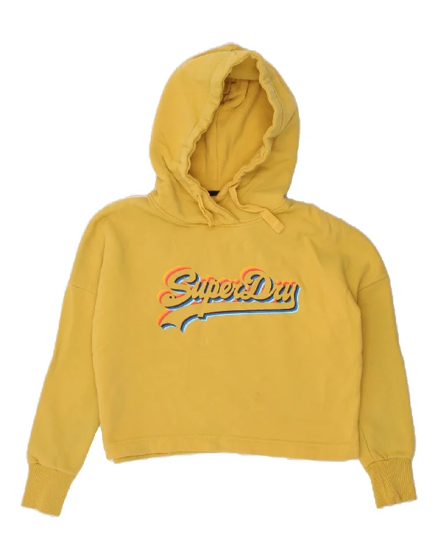 SUPERDRY Womens Oversized Graphic Hoodie Jumper UK 8 Small Yellow Sporty sweaters