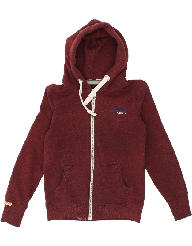 SUPERDRY Womens Zip Hoodie Sweater UK 8 Small Burgundy Flecked Cotton Water-resistant sweaters