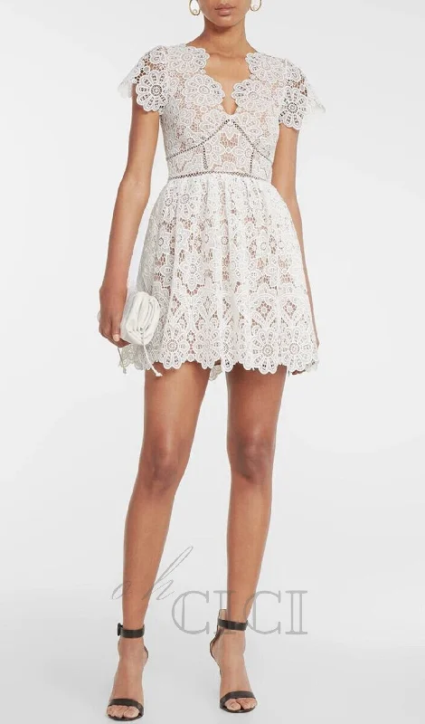 WHITE FLORAL GUIPURE MINI DRESS Cotton mini dresses