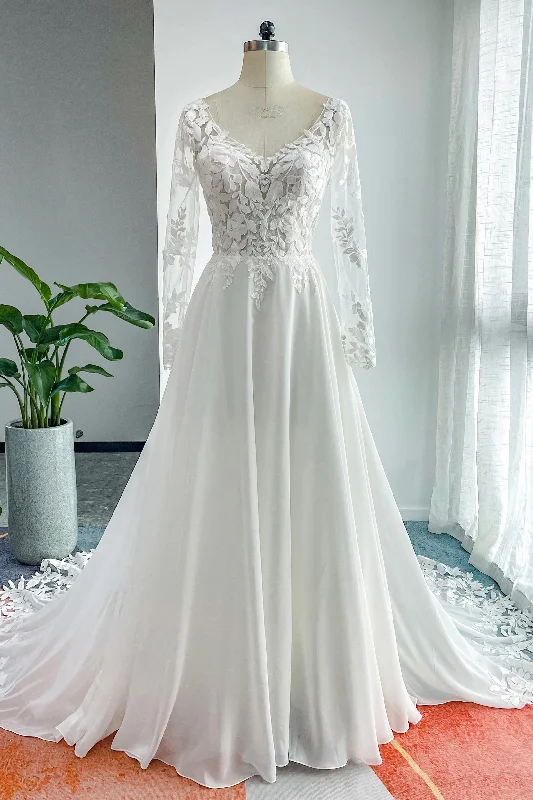 A-Line Court Train Lace Chiffon Wedding Dress CW3163 Chic Bridal Gown