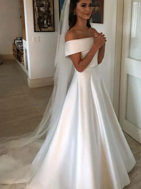 Amazing Covered Button A-line Satin Wedding Dresses Princess Bridal Dress