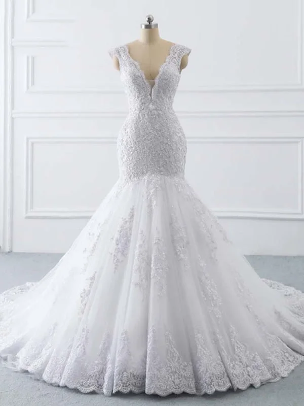 V-Neck Mermaid Lace Wedding Dresses Timeless Wedding Dress