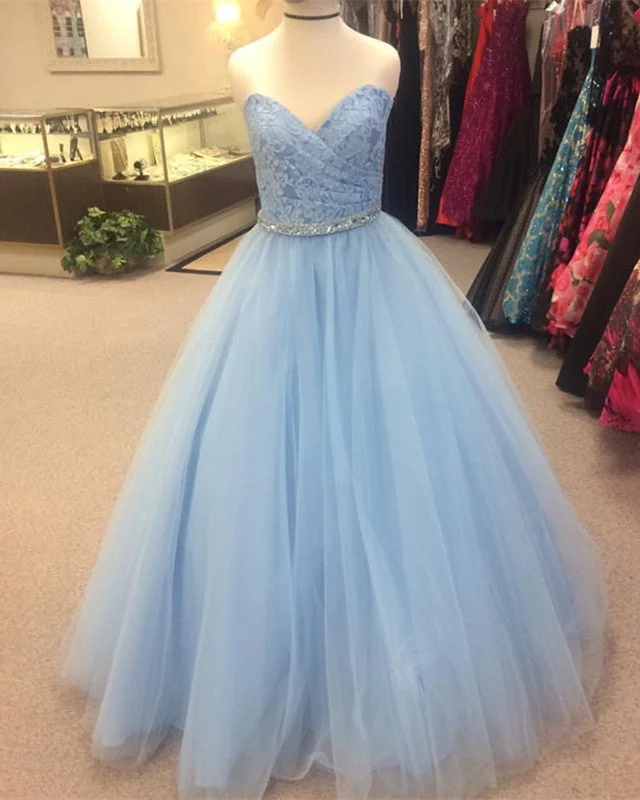 Elegant Lace Sweetheart Beaded Sashes Tulle Ball Gowns Quinceanera Dresses Modern Bridal Gown