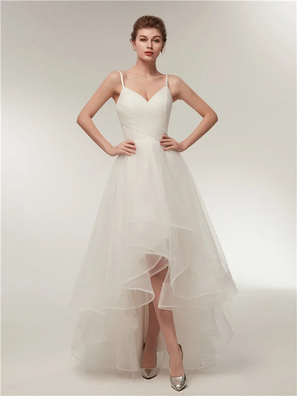 Spaghetti Straps V-neck Lace up Back Long Organza Wedding Dresses, WD0460 Satin Wedding Dress